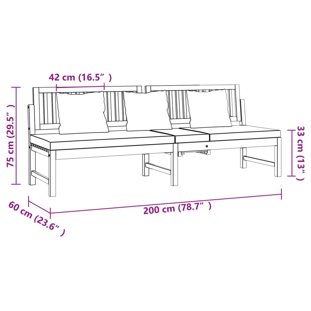 Tagesbett mit Cremeweißen Kissen 200x60x75 cm Massivholz Akazie  120877