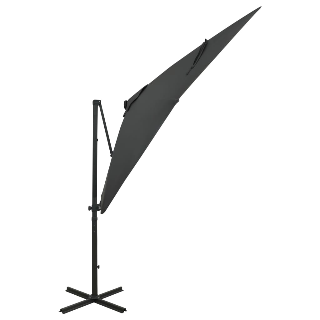 Ampelschirm mit Mast und LED-Leuchten Anthrazit 250 cm 124248