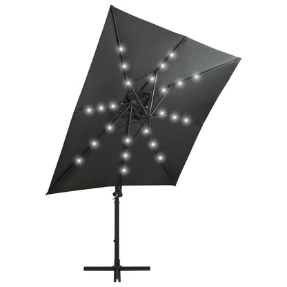 Ampelschirm mit Mast und LED-Leuchten Anthrazit 250 cm 124248