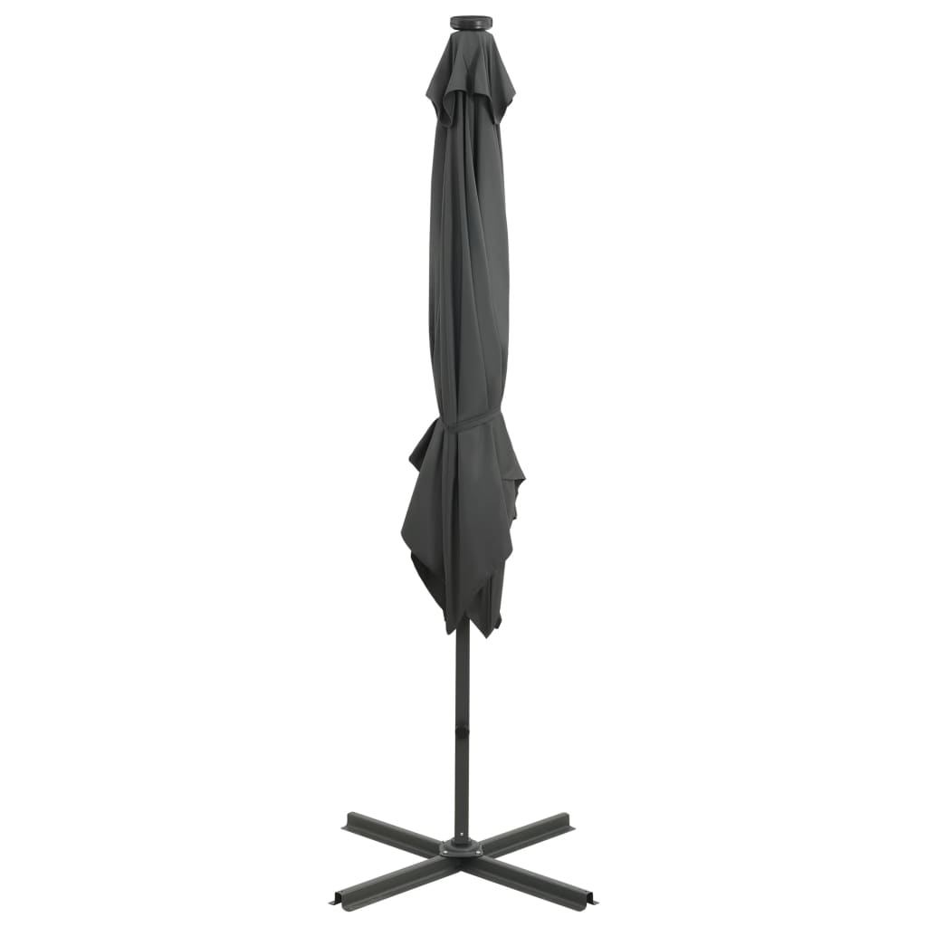 Ampelschirm mit Mast und LED-Leuchten Anthrazit 250 cm 124248