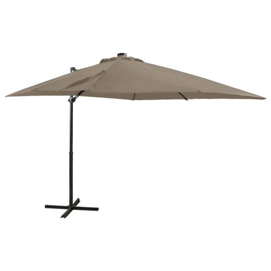 Ampelschirm mit Mast und LED-Leuchten Taupe 250 cm 122354