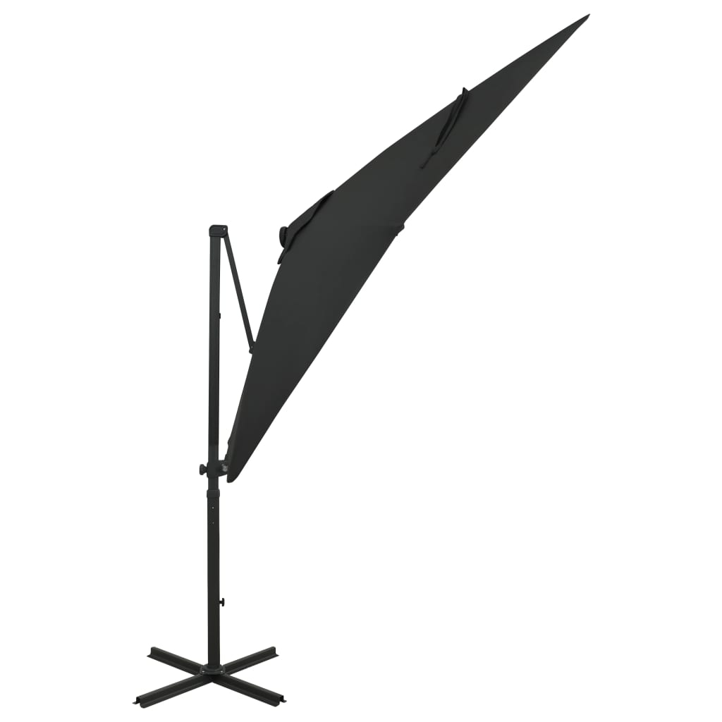 Ampelschirm mit Mast und LED-Leuchten Schwarz 250 cm 124296