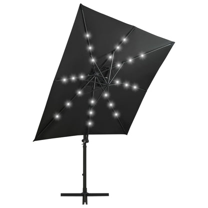 Ampelschirm mit Mast und LED-Leuchten Schwarz 250 cm 124296