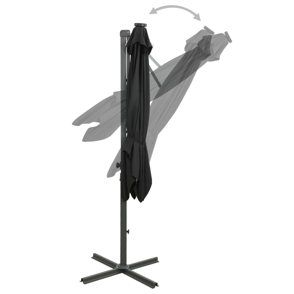 Ampelschirm mit Mast und LED-Leuchten Schwarz 250 cm 124296