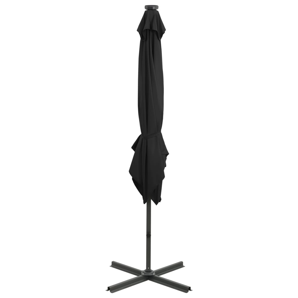 Ampelschirm mit Mast und LED-Leuchten Schwarz 250 cm 124296