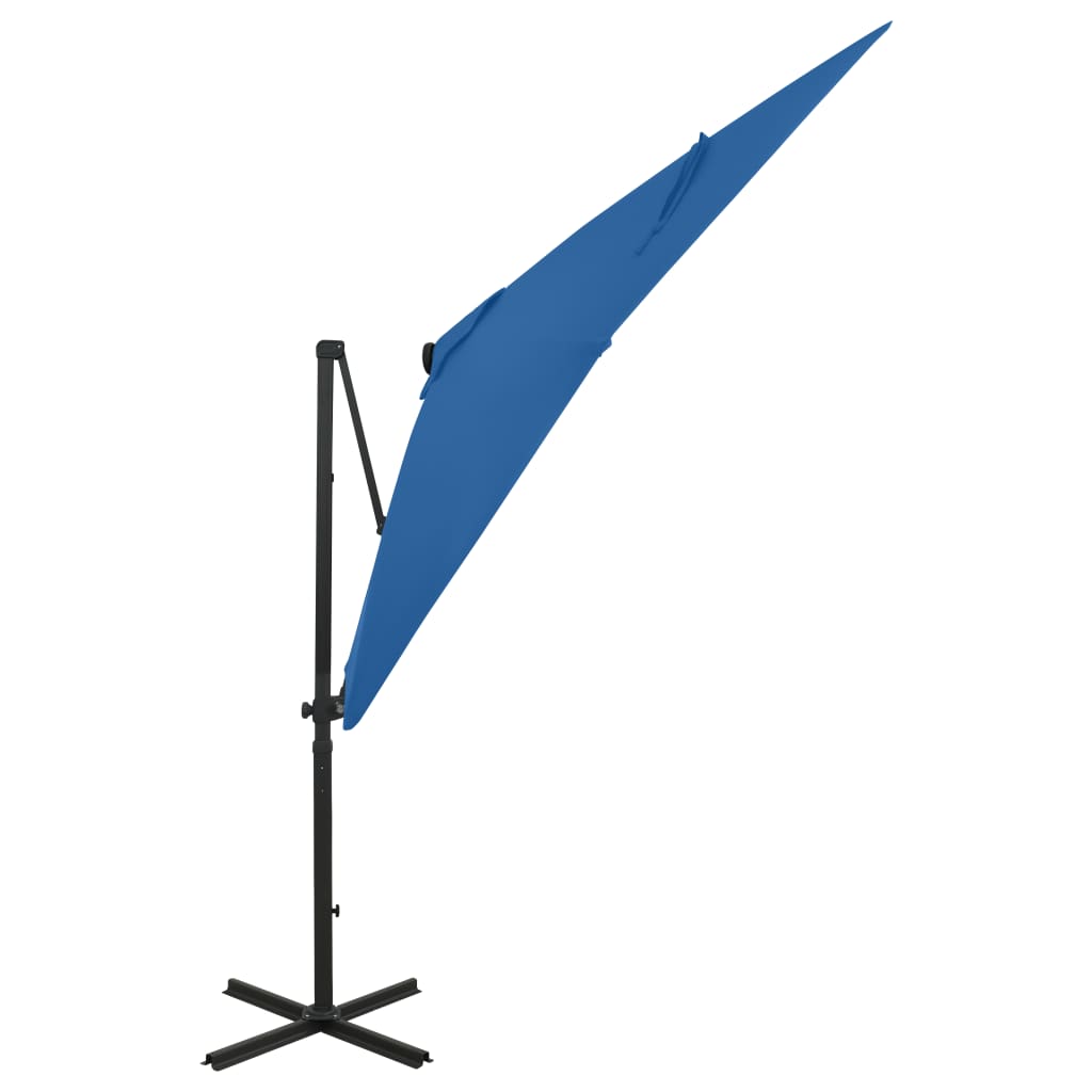 Ampelschirm mit Mast und LED-Leuchten Azurblau 250 cm 124249