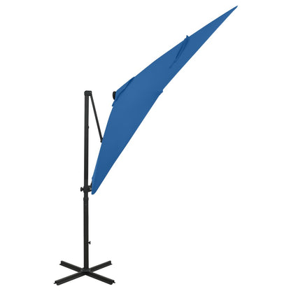 Ampelschirm mit Mast und LED-Leuchten Azurblau 250 cm 124249