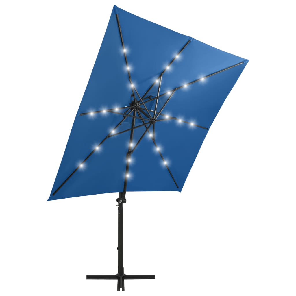 Ampelschirm mit Mast und LED-Leuchten Azurblau 250 cm 124249