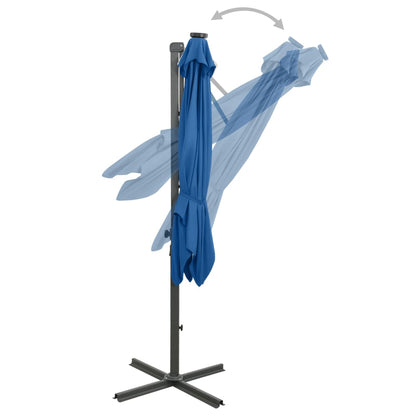 Ampelschirm mit Mast und LED-Leuchten Azurblau 250 cm 124249