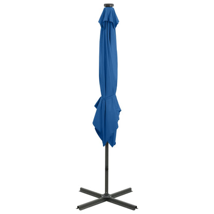 Ampelschirm mit Mast und LED-Leuchten Azurblau 250 cm 124249