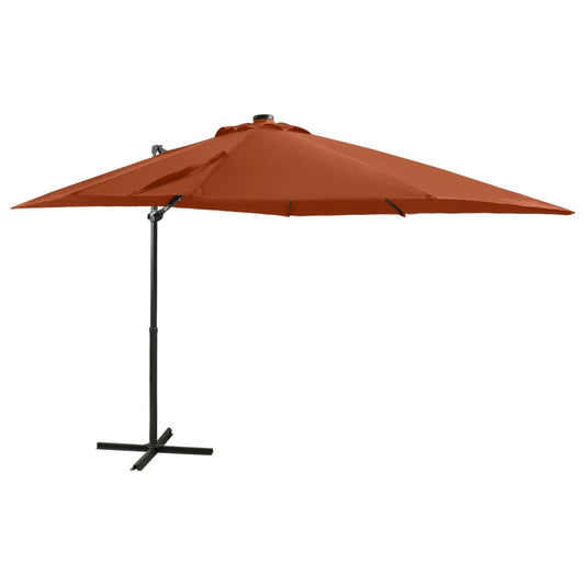 Ampelschirm mit Mast und LED-Leuchten Terracotta-Rot 250 cm 124257