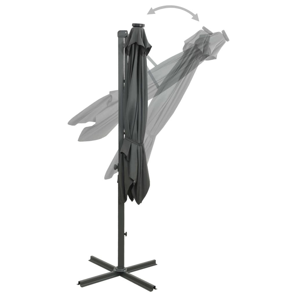 Ampelschirm mit Mast und LED-Leuchten Anthrazit 300 cm 121885