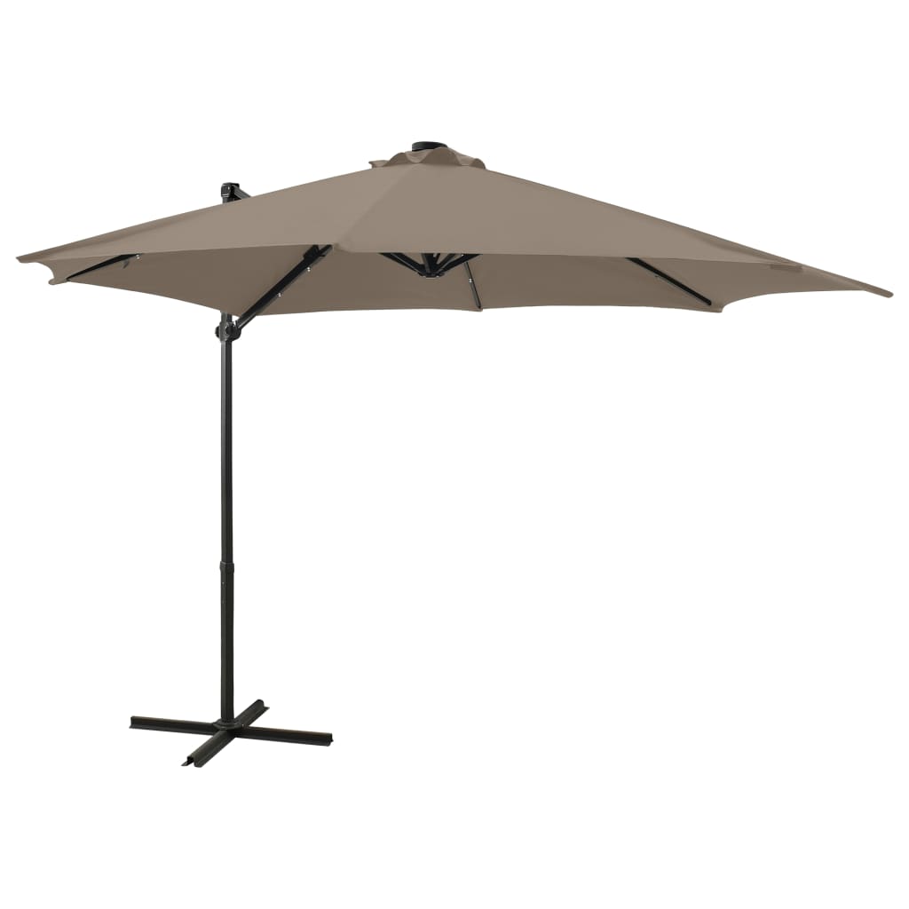 Ampelschirm mit Mast und LED-Leuchten Taupe 300 cm 124246