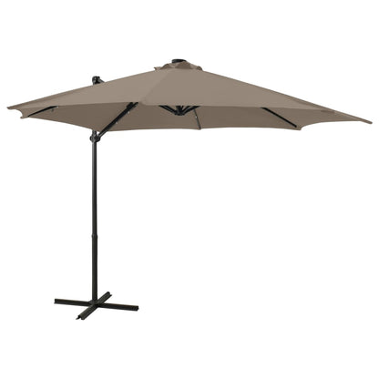 Ampelschirm mit Mast und LED-Leuchten Taupe 300 cm 124246