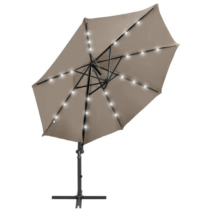 Ampelschirm mit Mast und LED-Leuchten Taupe 300 cm 124246