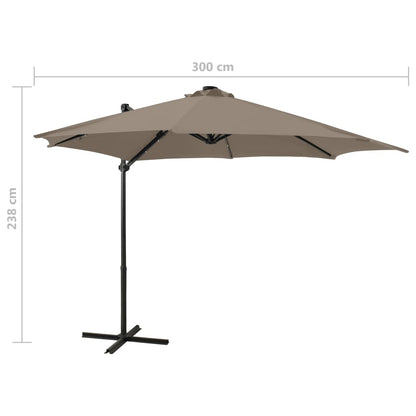 Ampelschirm mit Mast und LED-Leuchten Taupe 300 cm 124246