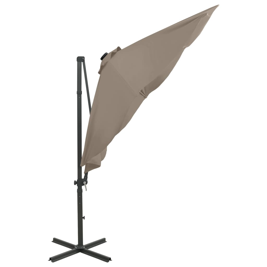 Ampelschirm mit Mast und LED-Leuchten Taupe 300 cm 124246