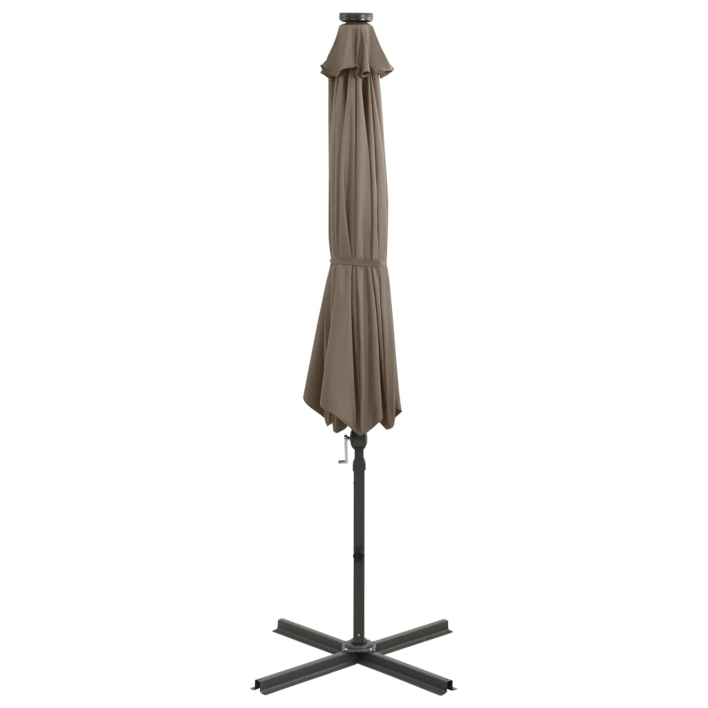 Ampelschirm mit Mast und LED-Leuchten Taupe 300 cm 124246