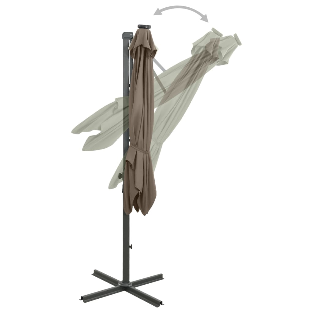 Ampelschirm mit Mast und LED-Leuchten Taupe 300 cm 124246