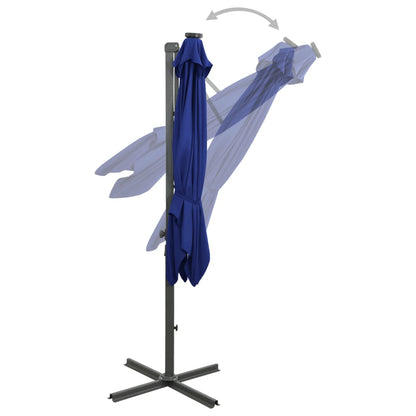 Ampelschirm mit Mast und LED-Leuchten Azurblau 300 cm 124258