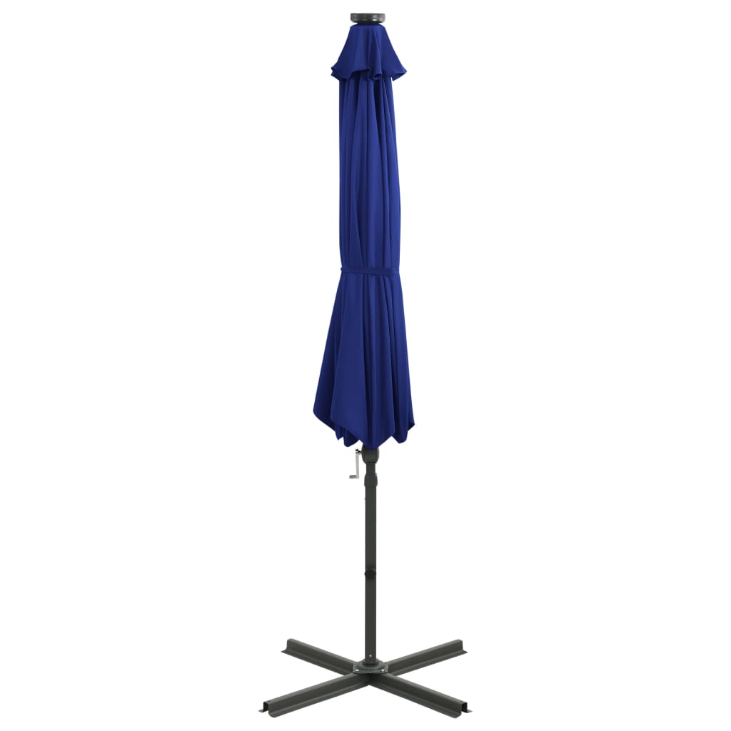 Ampelschirm mit Mast und LED-Leuchten Azurblau 300 cm 124258