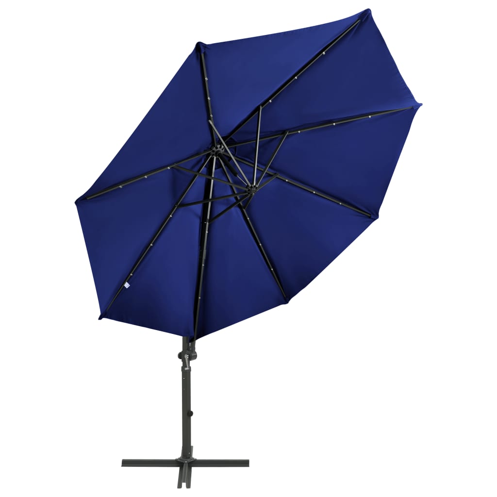 Ampelschirm mit Mast und LED-Leuchten Azurblau 300 cm 124258