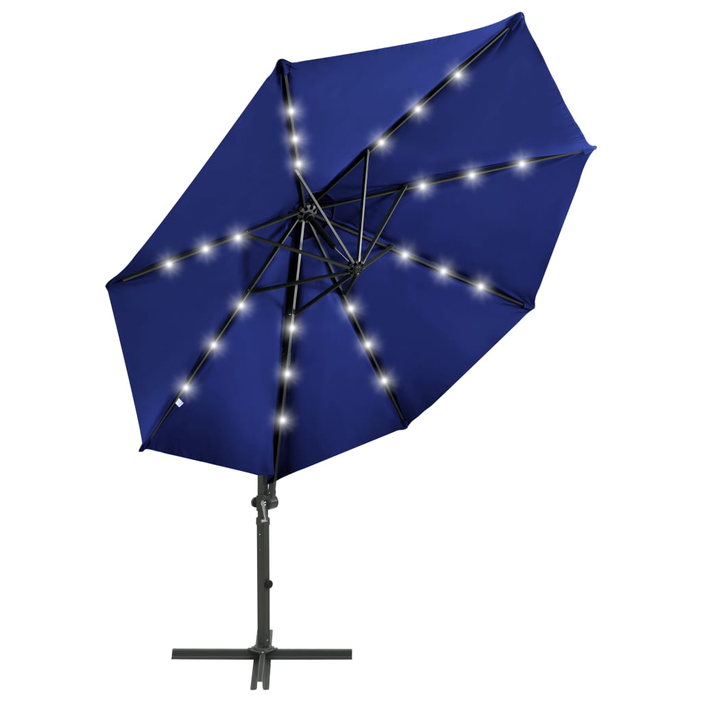 Ampelschirm mit Mast und LED-Leuchten Azurblau 300 cm 124258