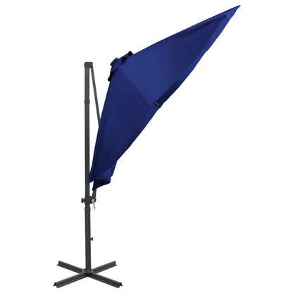 Ampelschirm mit Mast und LED-Leuchten Azurblau 300 cm 124258