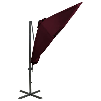 Ampelschirm mit Mast und LED-Leuchten Bordeauxrot 300 cm 122048