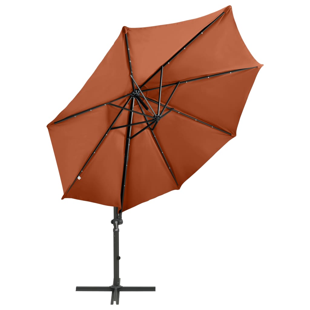 Ampelschirm mit Mast und LED-Leuchten Terracotta-Rot 300 cm 124250