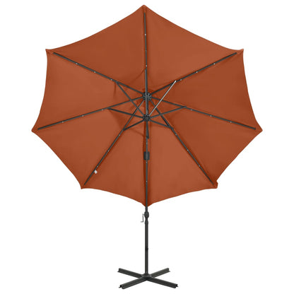 Ampelschirm mit Mast und LED-Leuchten Terracotta-Rot 300 cm 124250