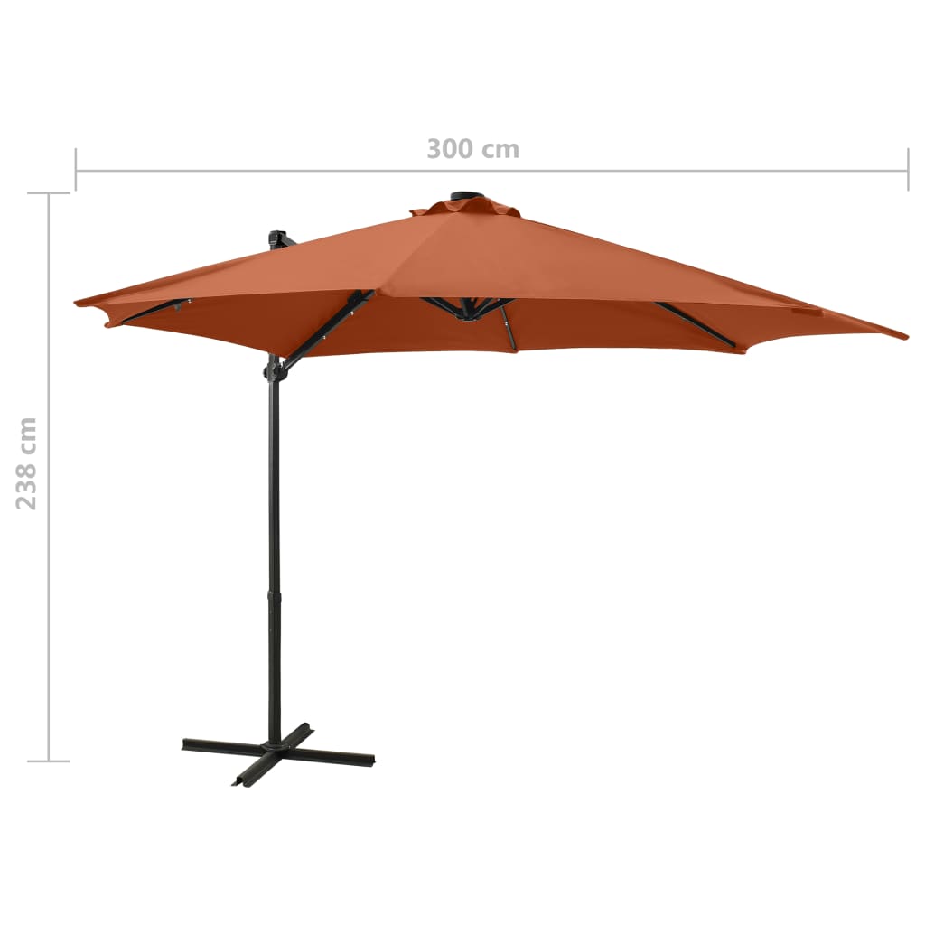 Ampelschirm mit Mast und LED-Leuchten Terracotta-Rot 300 cm 124250