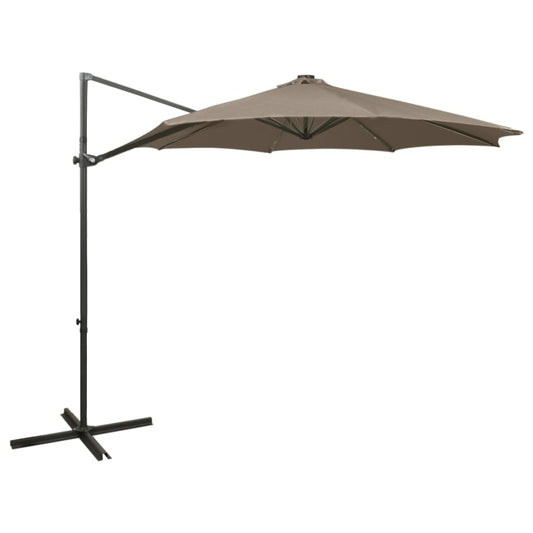 Ampelschirm mit Mast und LED-Leuchten Taupe 300 cm 125962