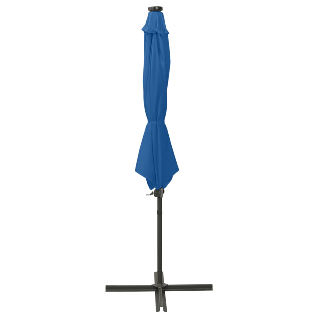 Ampelschirm mit Mast und LED-Leuchten Azurblau 300 cm 125967