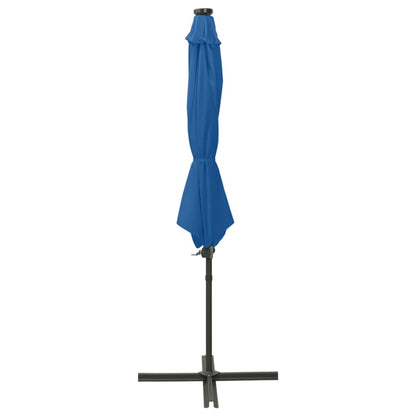 Ampelschirm mit Mast und LED-Leuchten Azurblau 300 cm 125967