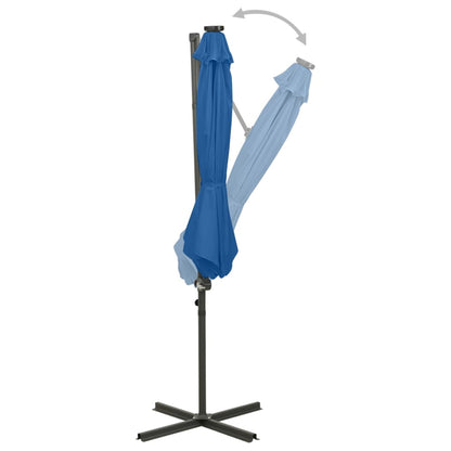 Ampelschirm mit Mast und LED-Leuchten Azurblau 300 cm 125967