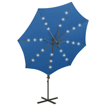 Ampelschirm mit Mast und LED-Leuchten Azurblau 300 cm 125967