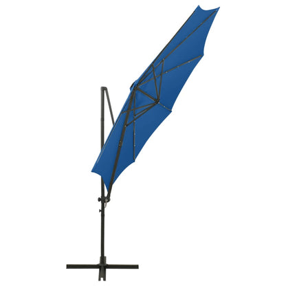 Ampelschirm mit Mast und LED-Leuchten Azurblau 300 cm 125967