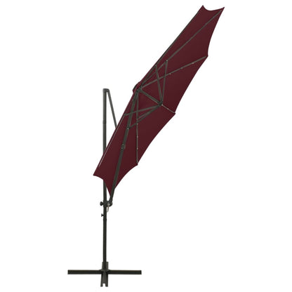 Ampelschirm mit Mast und LED-Leuchten Bordeauxrot 300 cm 124260