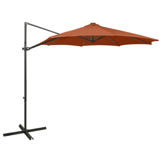 Ampelschirm mit Mast und LED-Leuchten Terracotta-Rot 300 cm 132054