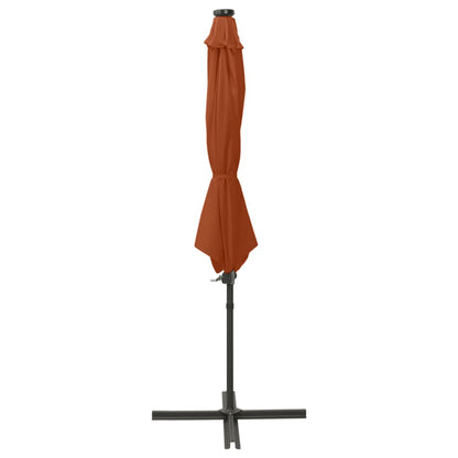 Ampelschirm mit Mast und LED-Leuchten Terracotta-Rot 300 cm 132054