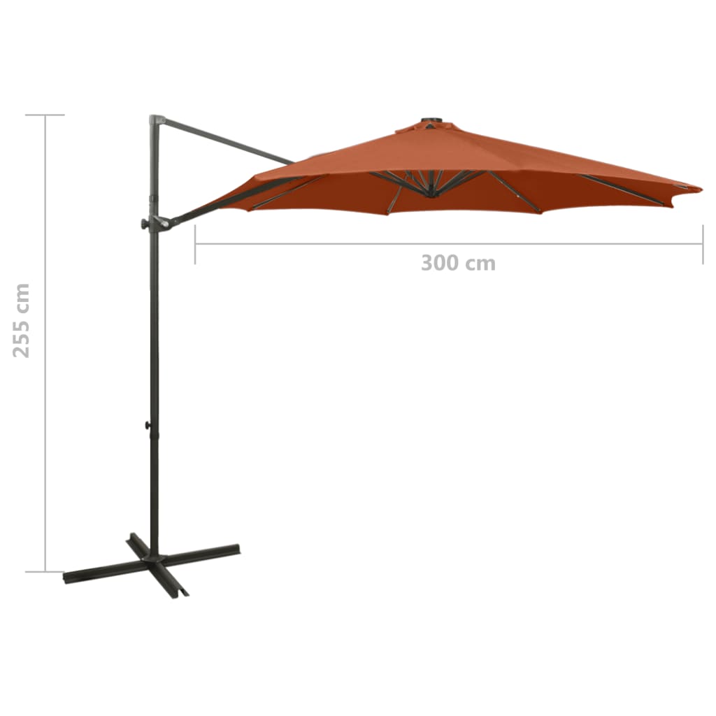 Ampelschirm mit Mast und LED-Leuchten Terracotta-Rot 300 cm 132054