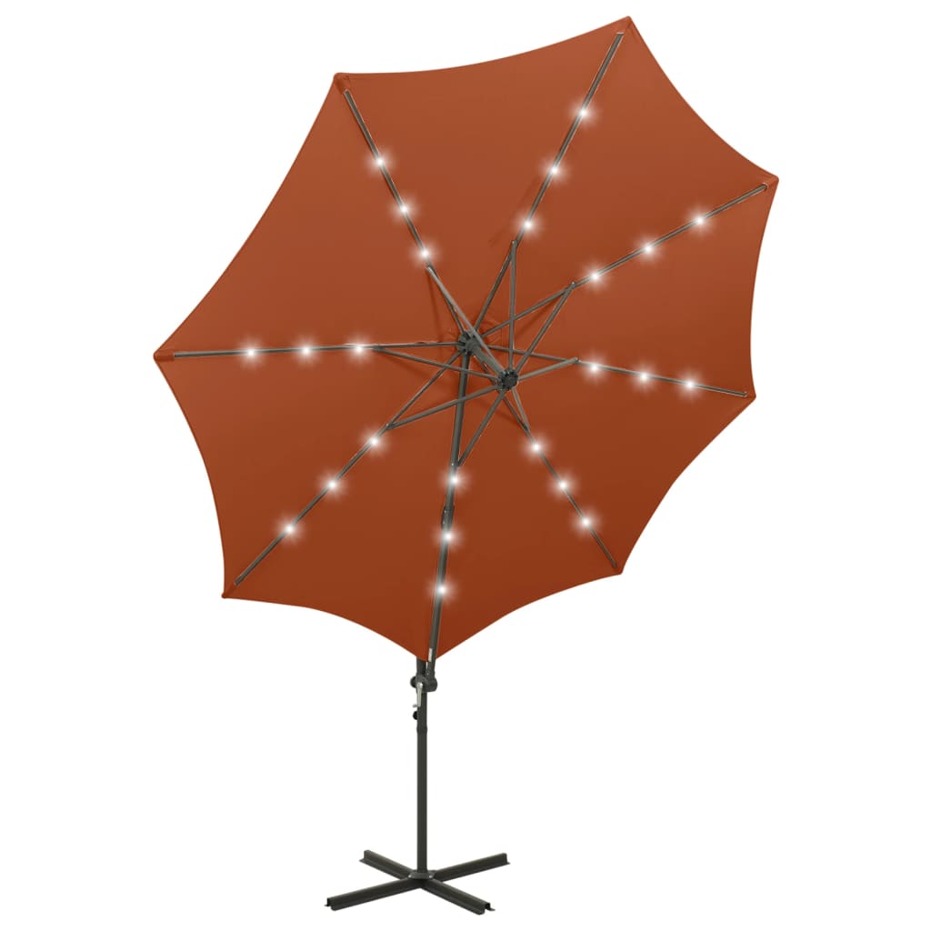 Ampelschirm mit Mast und LED-Leuchten Terracotta-Rot 300 cm 132054