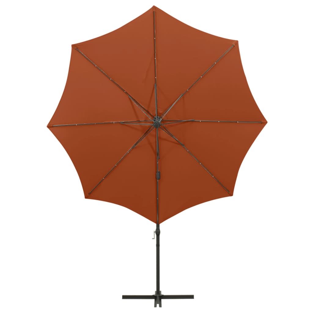 Ampelschirm mit Mast und LED-Leuchten Terracotta-Rot 300 cm 132054