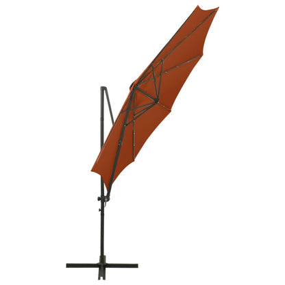 Ampelschirm mit Mast und LED-Leuchten Terracotta-Rot 300 cm 132054