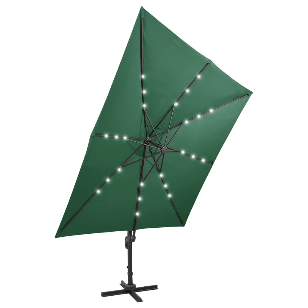 Ampelschirm mit Mast und LED-Leuchten Grün 300 cm 122346