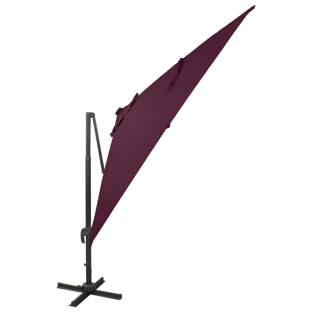 Ampelschirm mit Mast und LED-Leuchten Bordeauxrot 300 cm 124298