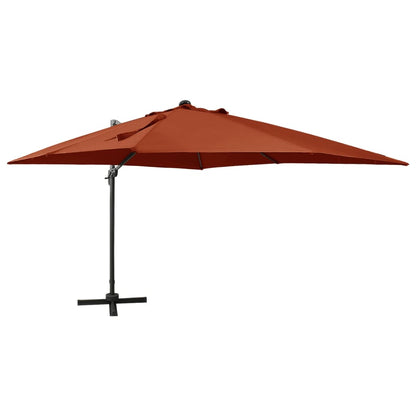 Ampelschirm mit Mast und LED-Leuchten Terracotta-Rot 300 cm 124281