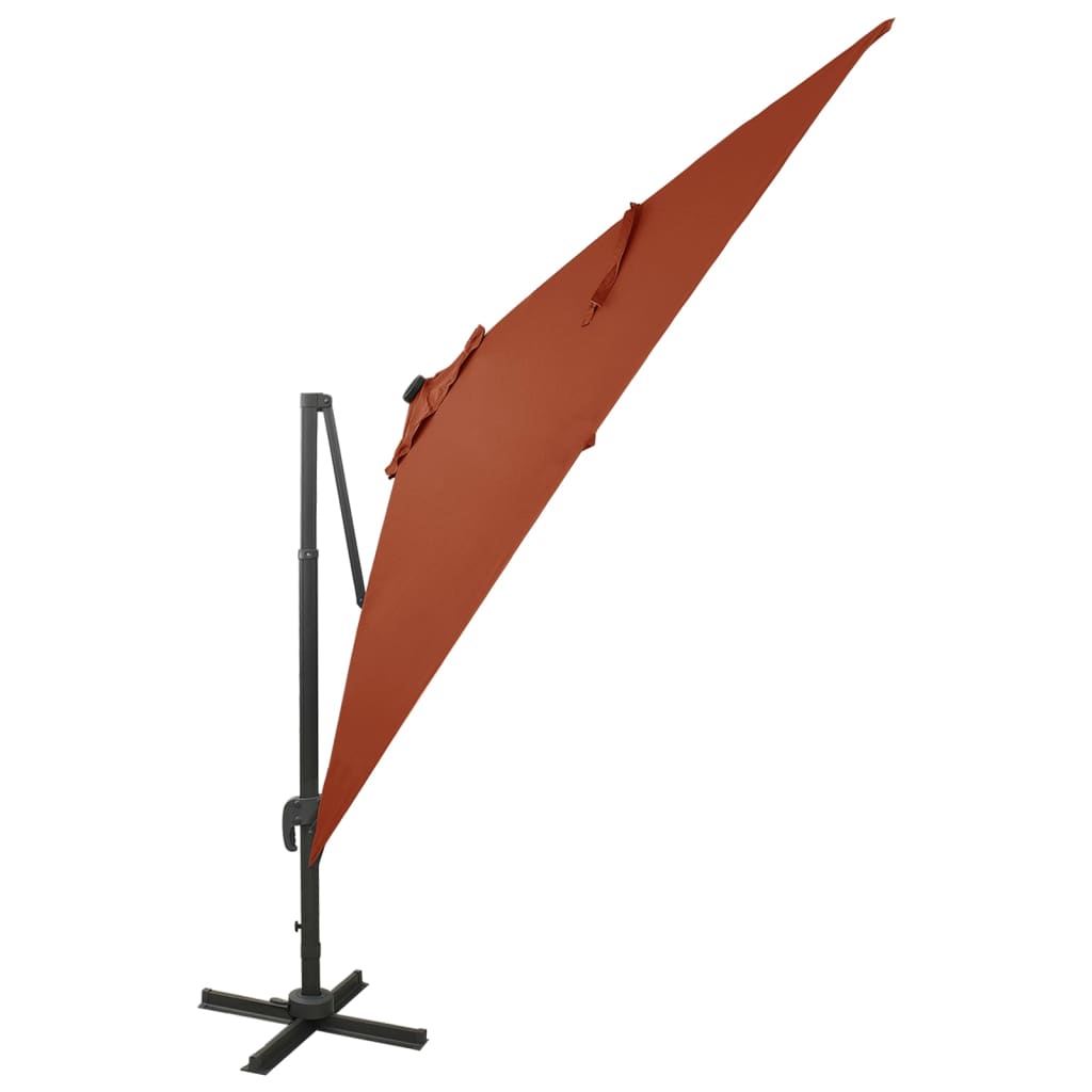 Ampelschirm mit Mast und LED-Leuchten Terracotta-Rot 300 cm 124281