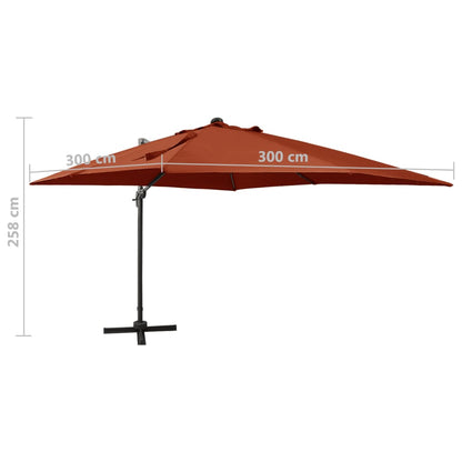 Ampelschirm mit Mast und LED-Leuchten Terracotta-Rot 300 cm 124281